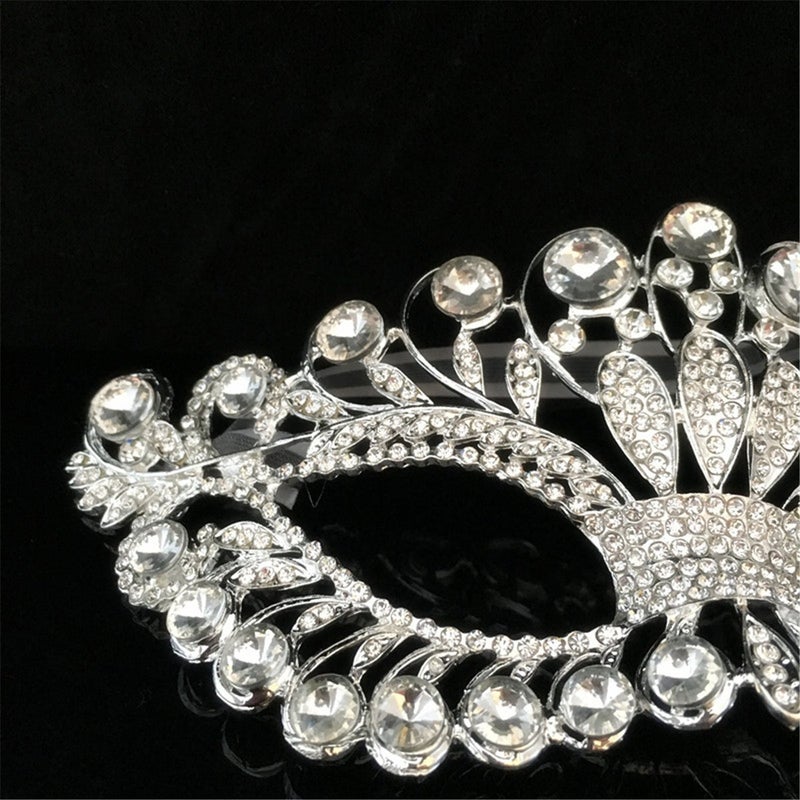 FRECI Rhinestone Mask Masquerade Evening Prom Venetian Mardi Gras Party Mask for Women Girls Silver - Image 3
